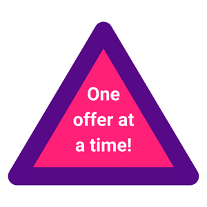 Incompatibility. Pink and purple warning triangle. T&Cs