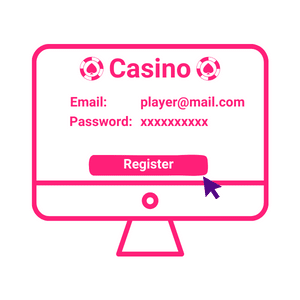 Register at online Casino. Pink icon graphic.