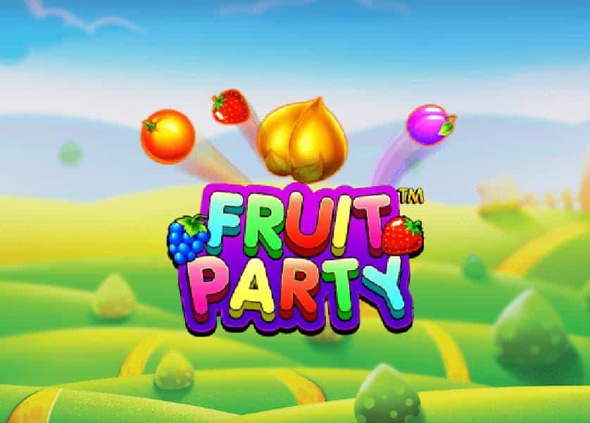 Fruit Party Game Cover Bright purple logo with fruit in front a green field