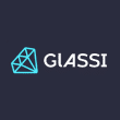 Glassi Casino Square Logo. Light blue diamond on dark blue background.