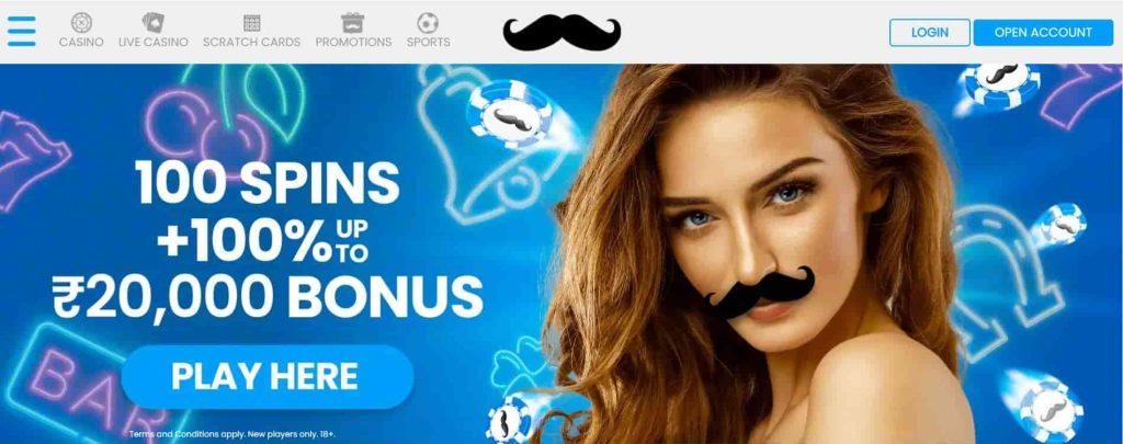 Mr Play Casino Promo. Lady with Mr Play moustache.