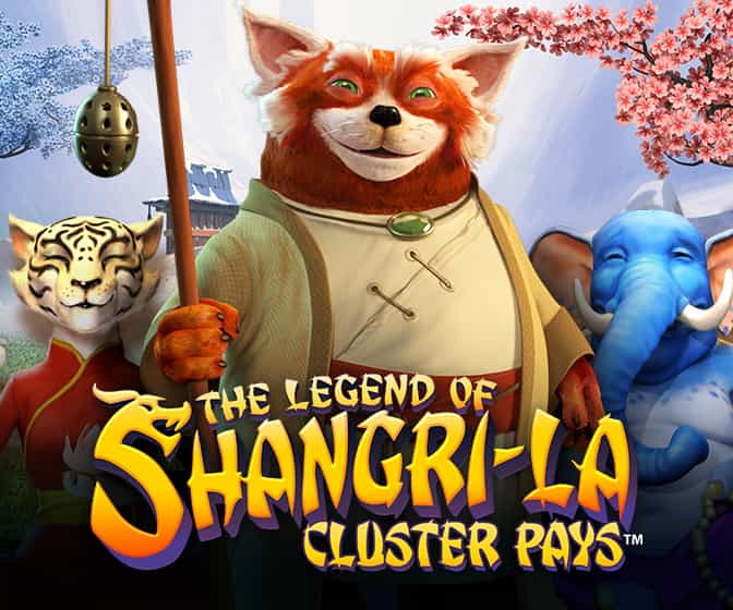 The Legend of Shangri-La Cluster Pay Square Image. Slot game cover with fox in front.