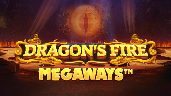 Dragon's Fire Megaways Red Tiger Gaming. Slot Cover with dragon eye and small gold dragons.
