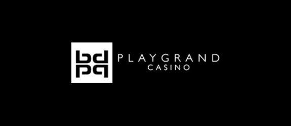 PlayGrand Casino. Horizontal logo. Black background and white text.