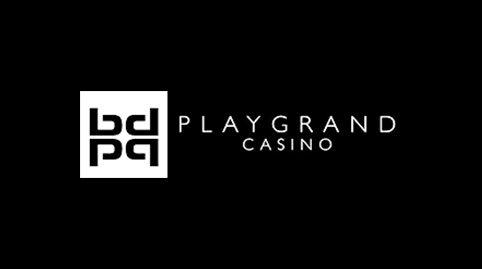 PlayGrand Casino. Horizontal logo. Black background and white text.