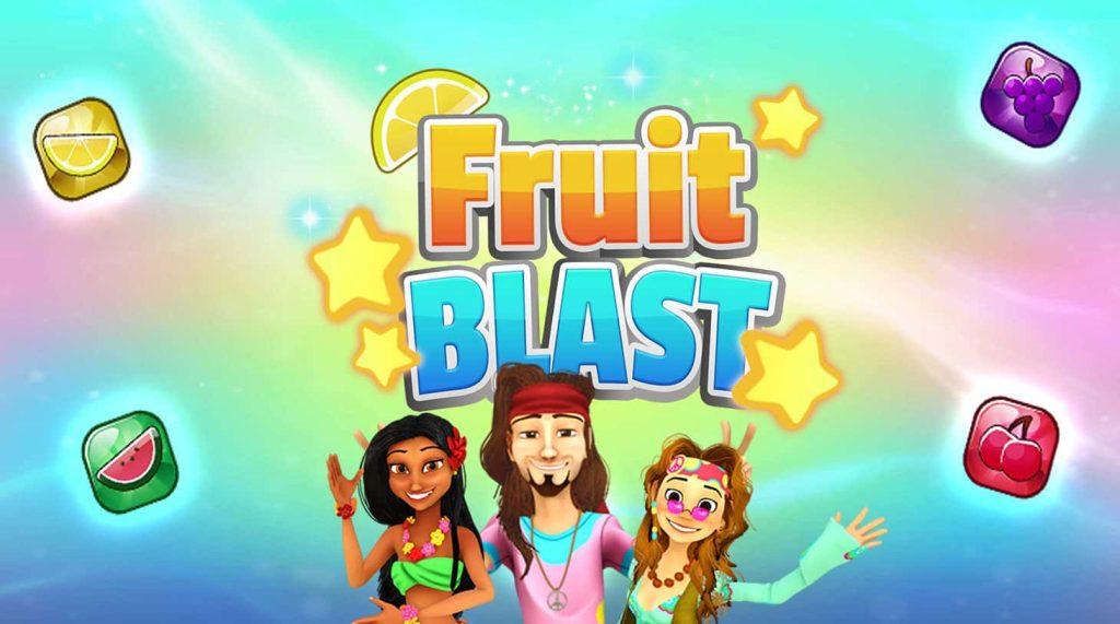 Fruit Blast Slot Skillzgaming. Hippies on the front cover with fruits in the background and stars.