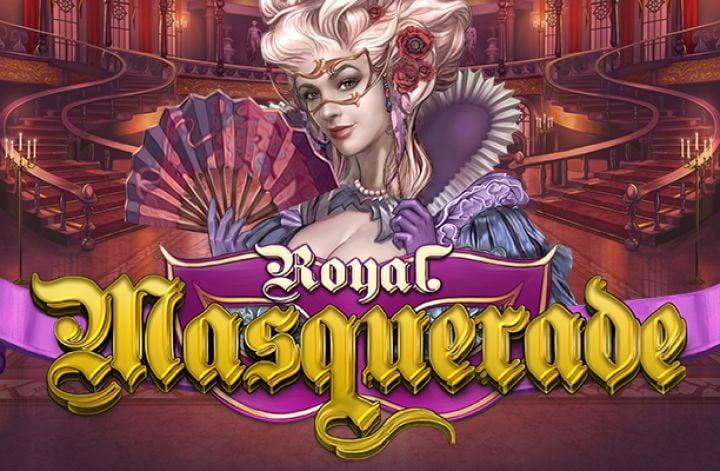 Royal Masquerade by Play’n GO. Lady in front cover dressed up with mask holding a fan.