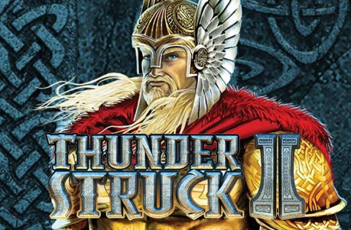Thunderstruck II Microgaming. Slot cover with Roman god wearing a helmet.