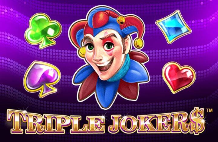 Triple Jokers Slot Pragmatic Play. Purple Background with gems floating and joker in front.